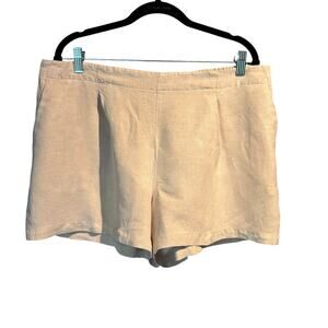 Loft Linen Blend Light Khaki Pull On Shorts Micro Mini Short Size XL Pockets